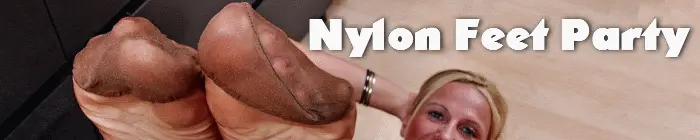 Nylonfeetparty.com picture banner: Pretty girl shows off her nylon soles